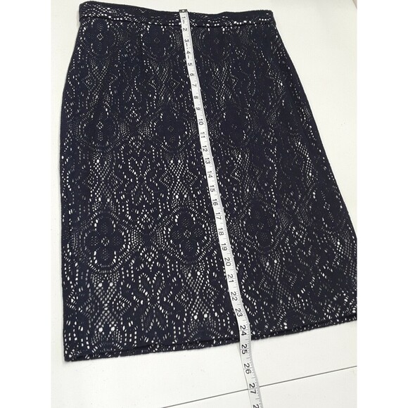 Kay Unger New York Pencil Skirt Lace Sheer Navy Blue Zipper Lined Sz 8 - Picture 7 of 10